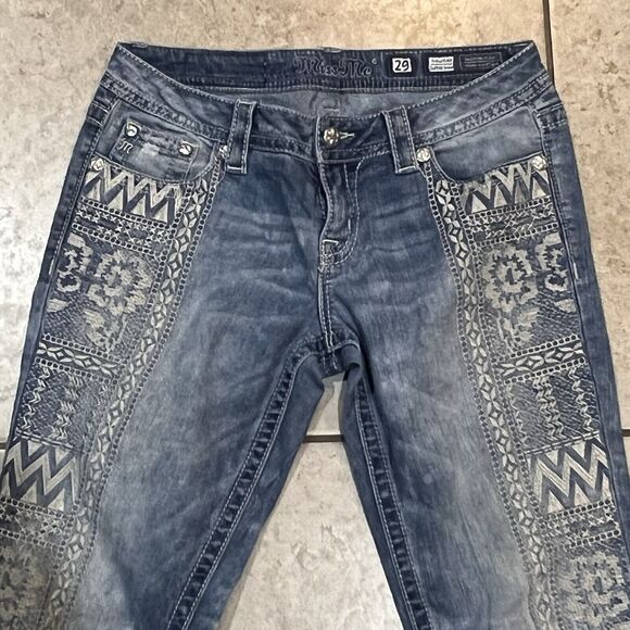 MISS ME Signature Cuffed Skinny JP7669CK Embroidered Distressed Women Jeans 29 - Picture 2 of 7
